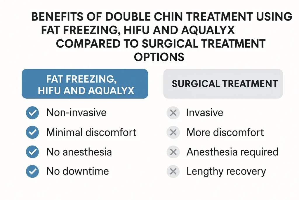 Graphic about the benefits of double chin treatment Knightsbridge - from LA LIPO