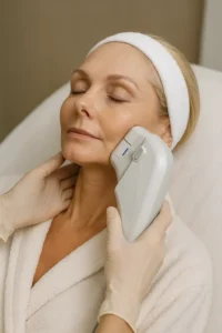 Woman receiving HIFU non surgical facelift treatment Knightsbridge