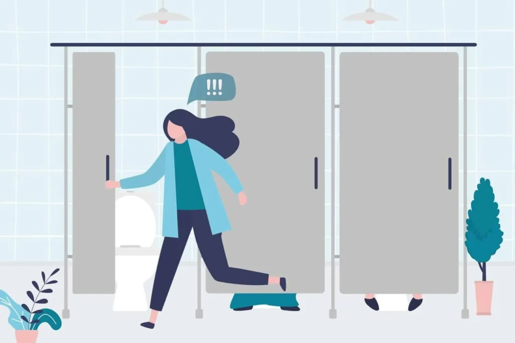 graphic of Urine incontinence Knightsbridge woman running to the toilet.