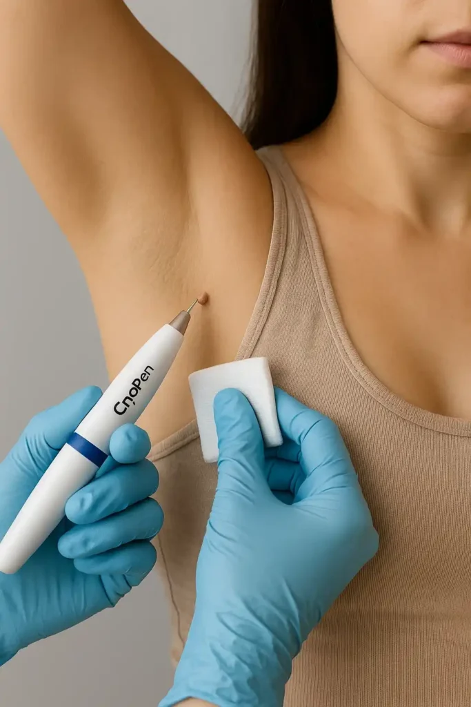 woman having cryopen to remove underarm skin tags Knightsbridge